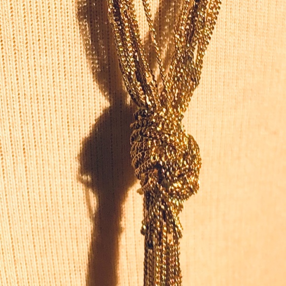 Gold-toned long tassel shimmer chain necklace - Picture 3 of 5